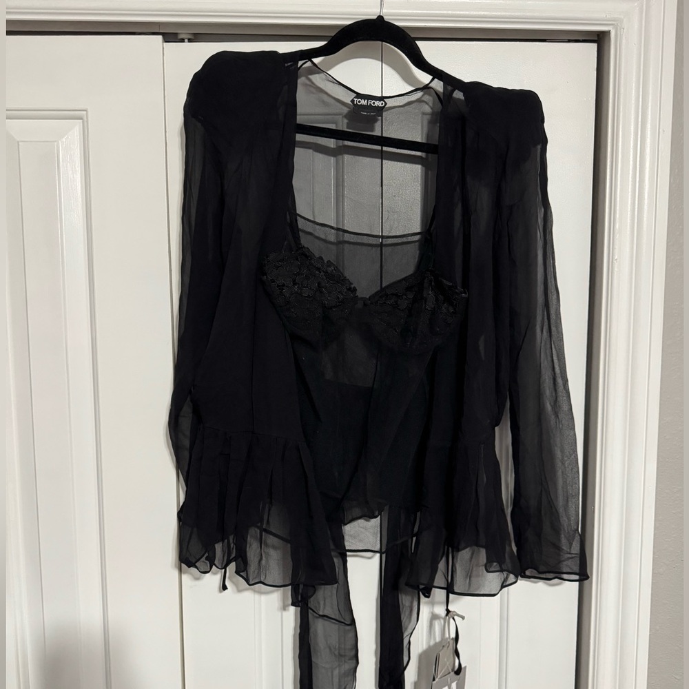 Tom Ford Sheer Wrap Top with Lace Details